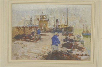 Lot 847 - William Roger Benner (1884-1964)  Fishermen on a quayside Signed, pencil, watercolour and...