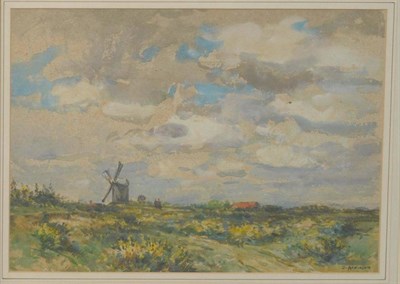 Lot 854 - John Atkinson (1863-1924)  "Ugthorpe Windmill with the Village Roofs behind, Ugthorpe Moor,...