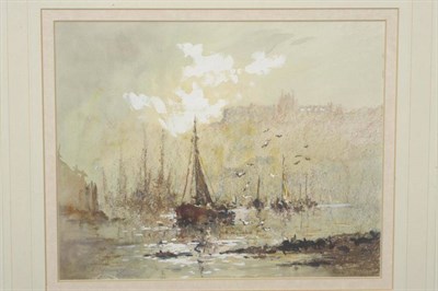 Lot 855 - Robert Leslie Howey (1900-1981)  Fishing boats on the Esk, Whitby Signed, pencil, watercolour...