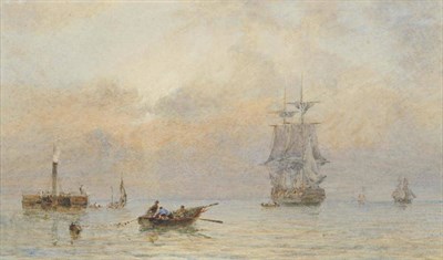 Lot 869 - George Weatherill (1810-1890)  "Shipping at Sunset " Inscribed verso, pencil and watercolour...