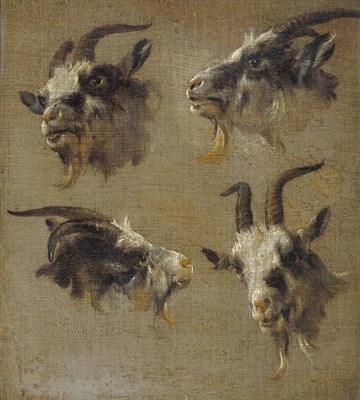 Lot 871 - Follower of Nicolaes Berchem (1620-1683) Four studies of a goat's head Inscribed verso, oil on...