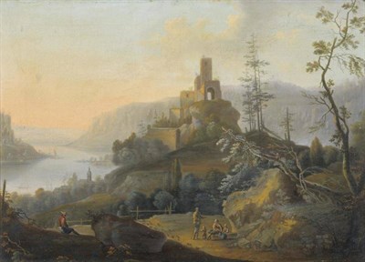 Lot 872 - Follower of Johann Christian Vollerdt (18th century) German Rhineland landscape with figures on...