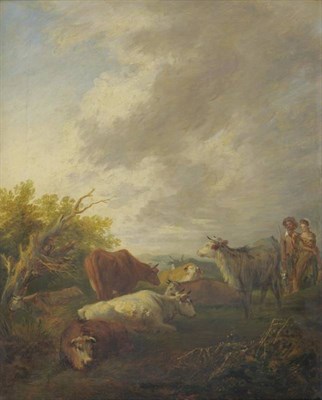 Lot 876 - Follower of Thomas Gainsborough RA (18th/19th century) Pastoral scene with figures and cattle...