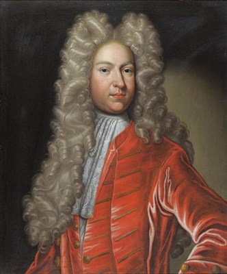 Lot 883 - English School (18th century) Portrait of an elegantly dressed gentleman, half length, wearing...