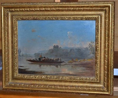 Lot 896 - English School (19th century)  "The Ferry " Oil on paper laid on canvas, 20cm by 28.5cm...