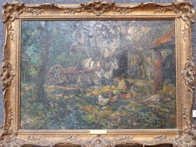 Lot 903 - John Falconar Slater (1857-1937)  "Farmyard near Rothbury " Signed, indistinctly dated,...