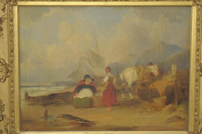 Lot 905 - Follower of William Collins (19th century) Figures and horses on a beach  Bears a signature,...