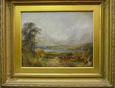 Lot 910 - William Henry Pigott (1835-1901) Highland cattle beside a loch Indistinctly signed, oil on...