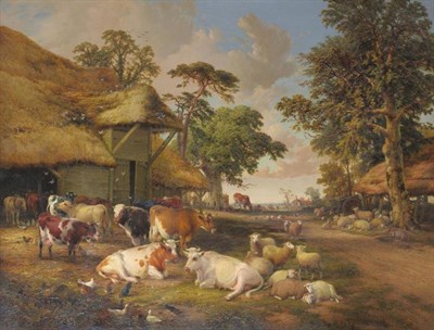 Lot 911 - Attributed to Thomas Sidney Cooper RA and Thomas Creswick RA (19th century) Farmyard scene in...