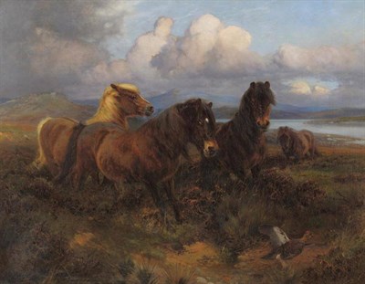 Lot 914 - William Woodhouse (1857-1939) Ponies grazing beside a sunlit estuary Indistinctly signed, oil...