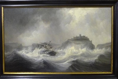 Lot 921 - Follower of Thomas Buttersworth (19th century) Dismasted vessel in rough seas off Dunstanburgh...