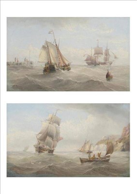 Lot 924 - Henry Redmore (1820-1887) Fishing boats and other shipping off a coastline; Fishing boats and other