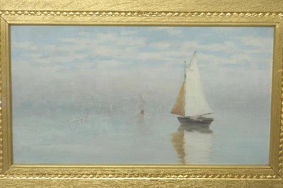 Lot 928 - Circle of Georgina M. De L'Aubiniere (ex.1880-1905) Fishing boats in a calm with seabirds Oil...