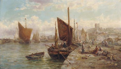 Lot 931 - William Edward Webb (1862-1903) Harbour scene, Isle of Man Signed, oil on canvas, 56cm by 97cm...