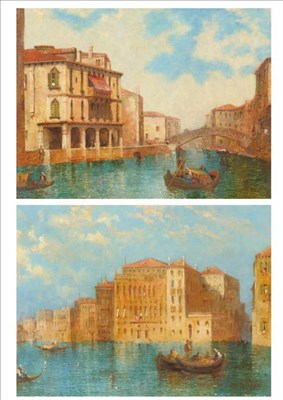 Lot 938 - William Meadows (fl.1870-1895) Venetian canal scene with figures in a gondola; Backwater...