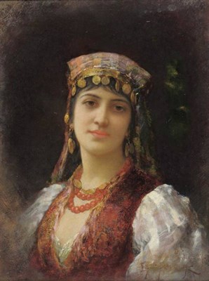 Lot 941 - Eisman-Semenowsky (1857-1911) French Portrait of an Eastern girl, head and shoulders, wearing a...