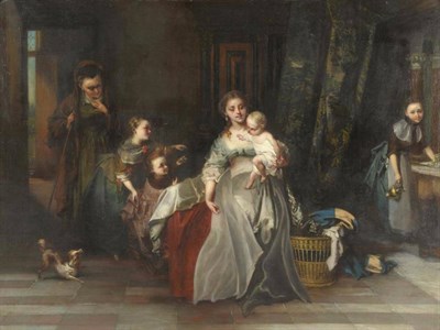 Lot 947 - Casimir van den Daele (1818-1880)  "The Centre of Attention " Signed, oil on panel, 69cm by 91.5cm