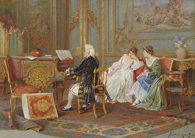 Lot 949 - Attributed to Frederico Ballesio (19th century) Italian Gentleman playing a piano in an...