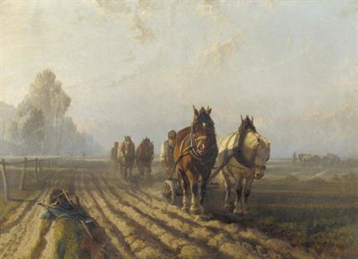 Lot 956 - Alfred Edouard van Bylandt (1829-1890) Dutch  "Spring Ploughing " Signed, inscribed verso, oil...