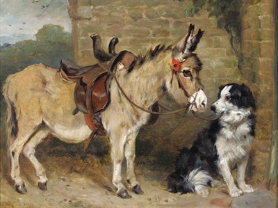 Lot 967 - John Emms (1843-1912) Donkey and a dog beside a cottage Signed and dated (18)78, inscribed...