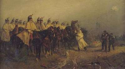 Lot 971 - Ernest Crofts RA (1847-1911) Soldiers on horseback, with the walking wounded nearby Signed, oil...