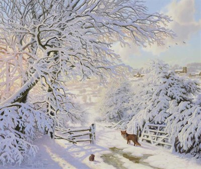 Lot 978 - Daniel van der Putten (b.1949)  "Morning Snow, Farthingstone, Northamptonshire " Signed,...