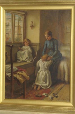 Lot 983 - Joseph Clark ROI (1834-1926)  "Bedtime " Signed and dated 1890, oil on board, 34cm by 25.5cm