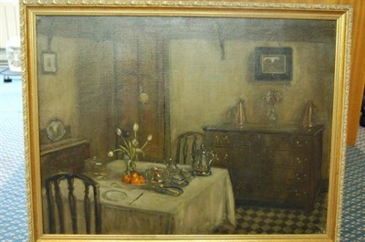 Lot 1015 - David Russell Anderson RSW (1884-1973)   "Artist's Dining Room, Hope Street, Glasgow " Signed,...