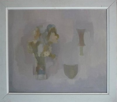 Lot 1025 - Margaret Firth (1898-1991) Still life of flowers in a vase, other objects nearby Signed,...