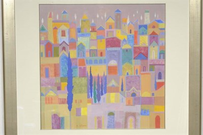 Lot 1047 - Giuliana Lazzerini (20th/21st century) Italian   "Ancient City " Signed, inscribed on a label...