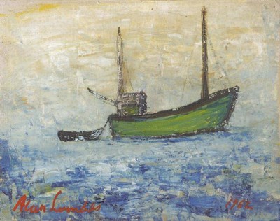 Lot 1051 - Alan Lowndes (1921-1978)  Study of a green trawler towing a small boat Signed and dated 1962,...