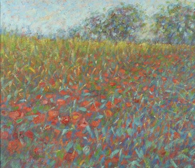 Lot 1060 - John Mackie (b.1955)  "Poppies near Elné, Perpignan " Signed and indistinctly dated, inscribed...