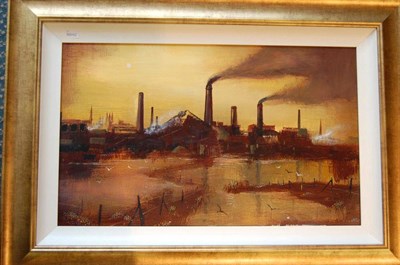 Lot 1066 - Adam Millen (20th/21st century) An Industrial Skyline Acrylic on board, 39.5cm by 65cm