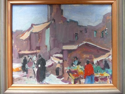 Lot 1070 - Philip Naviasky (1894-1983)  "Street Scene in North Africa " Signed, inscribed verso, oil on board