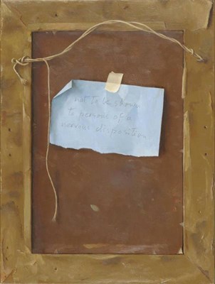 Lot 1072 - Gerald Norden (1912-2000) Trompe l'Oeil depicting a piece of blue paper inscribed  "Not to be Shown