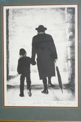 Lot 1086 - After Harold Riley (b.1934)  "Rabbi and Child " Signed artist's proof, dated (19)70, numbered...