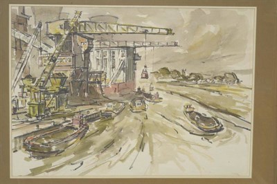 Lot 1089 - William Selby (b.1933)  Ferrybridge Powerstation with coal barges on the River Aire Signed, pencil