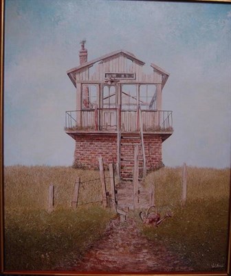 Lot 1095 - Neil Simone (b.1947)  The disused signal box Signed, oil on board, 90cm by 75cm