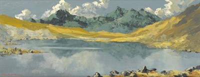 Lot 1117 - Charles Wyatt Warren (1908-1993)  Welsh mountainous landscape Signed, oil on board, 30cm by 76.5cm