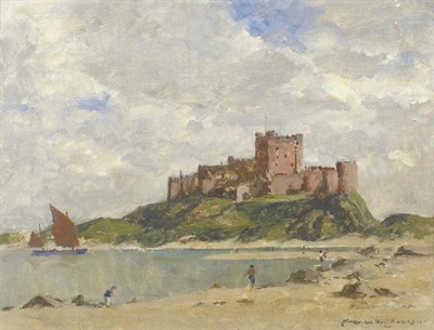 Lot 1119 - Norman Wilkinson CBE, PRI, ROI, RSMA, HRWS (1878-1971)  Bamburgh Castle  Signed, oil on canvas...