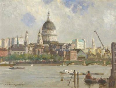 Lot 1120 - Norman Wilkinson CBE, PRI, ROI, RSMA, HRWS (1878-1971) St Paul's from the Thames Signed, oil on...