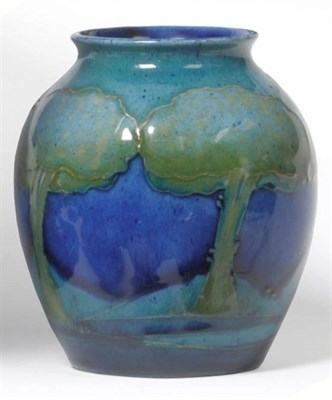 Lot 1135 - A William Moorcroft Moonlit Blue Landscape Pattern Vase, circa 1925, swollen shoulders, blue...