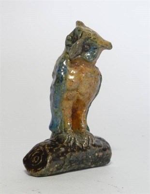 Lot 1145 - A Miniature Stoneware Owl, by Alfred G Hopkins, glazed in tones of blues and browns, signed A G...