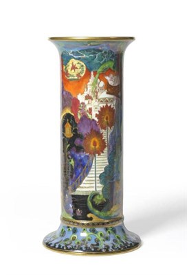 Lot 1155 - A Wedgwood Fairyland Lustre Torches Pattern 3177 Cylindrical Vase, circa 1920s, pattern number...