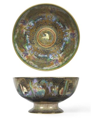 Lot 1156 - A Wedgwood Fairyland Lustre Woodland Bridge and Poplar Trees Pattern Punch Bowl, circa 1920s,...