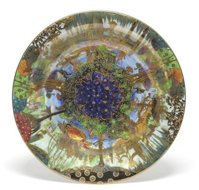 Lot 1157 - A Wedgwood Fairyland Lustre Fairy Gondola Pattern Lily Tray, circa 1920s, pattern number Z4968,...