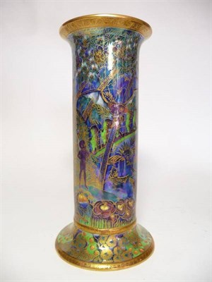 Lot 1158 - A Wedgwood Moonlight Fairyland Lustre Imps on a Bridge Pattern 3177 Cylindrical Vase, circa...