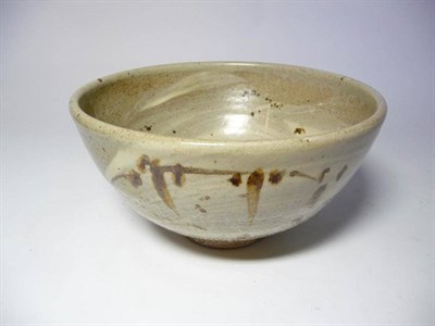 Lot 1170 - Jim Malone (b.1946): A Stoneware Bowl, ash glaze with nuka and brushwork decoration, impressed...