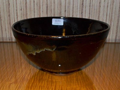 Lot 1171 - Jim Malone (b.1946): A Stoneware Bowl, tenmoku glaze with copper oxide decoration, impressed JM and