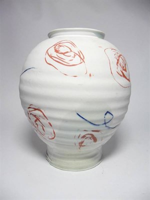 Lot 1172 - Adam Frew (b.1981): A Porcelain Baluster Vase, painted with red roses on a glazed and unglazed...